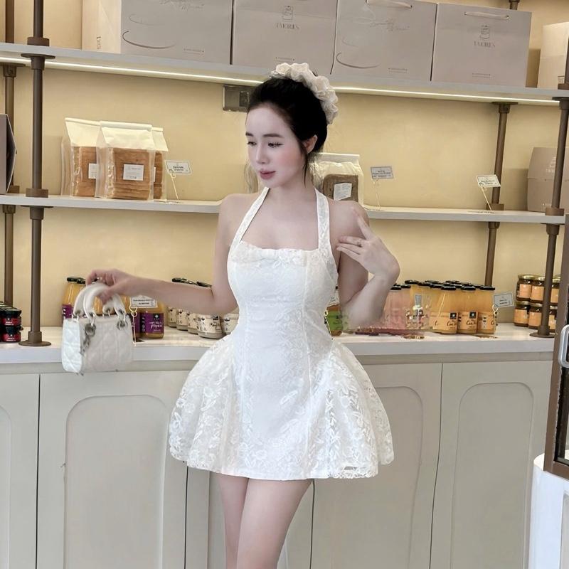 (P) Váy Yếm Ren Phối Nơ Xinh Tùng Váy Bồng Xoè Tôn Dáng Che Khuyết Điểm từ 40-54kg