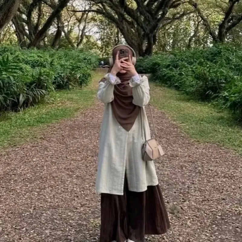 NARA Tunik-Tunik atasan wanita Muslim atasan outer terbaru kancing aktif Variasi Panjang Oversize Remaja 2