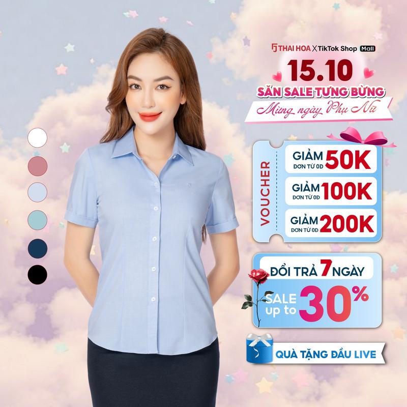 Áo R11 chất liệu sợi tre vải xước Thái Hòa ASW0301-R11 form slimfit có chiết ly eo cổ Đức -Top Nữ