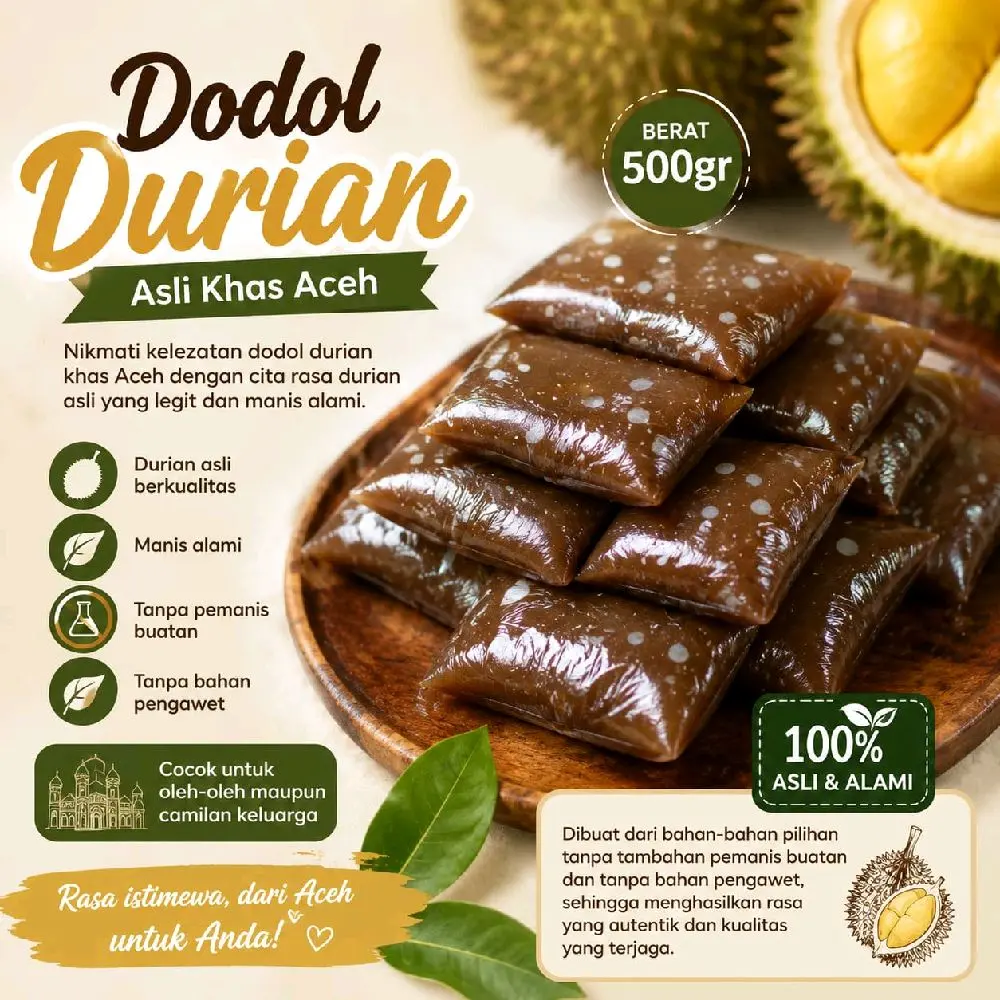 Dodol durian gula merah 500gr kurang manis