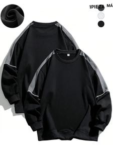 Sudadera con hombros caídos y unión en contraste con bloques de colores para hombre, jersey de cuello redondo de manga larga informal de ajuste regular para primavera y otoño, camiseta de hombre de moda para uso diario