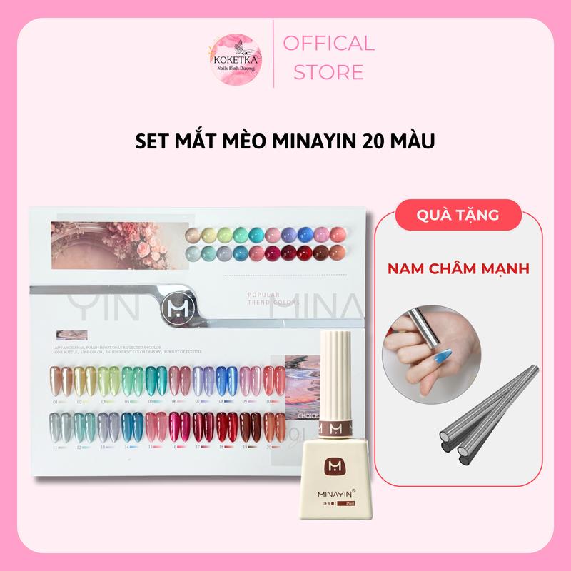 Set sơn mắt mèo Minayin 20 màu TẶNG BẢNG MÀU + thanh nam châm - hạt nhũ nhỏ mịn lấp lánh 15ml/chai