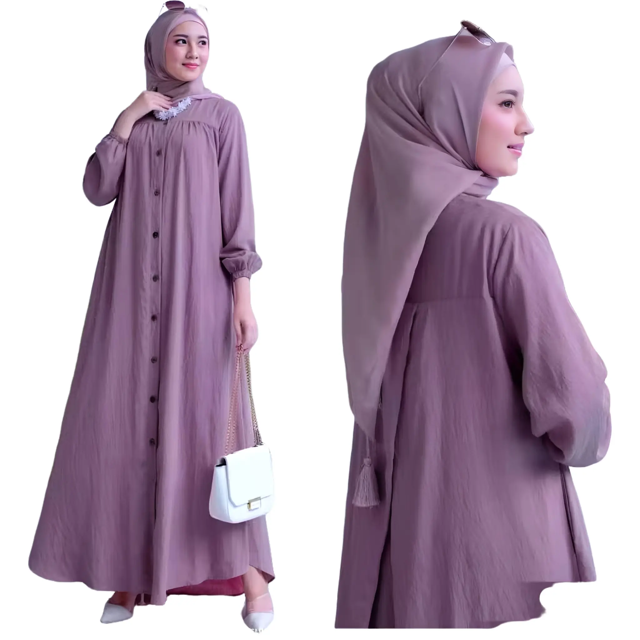 Gamis Gauri Maxi Dress  Crinkle Airflow Premium Diamond Polos  Wanita Busui Kancing Muslim maxi Nyaman