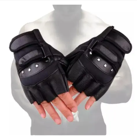 Sarung Tangan Motor Semi Kulit Knucle besi Unisex Half Finger 2 Strap 2