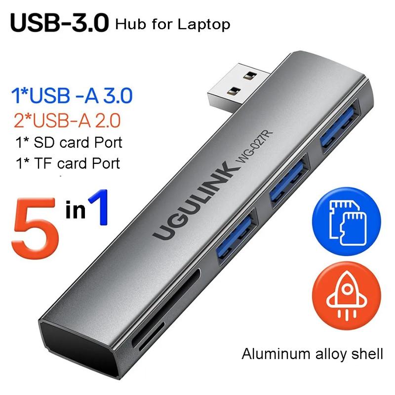 Hub USB Type-C 5 Trong 1, UGULINK, Bộ Chuyển Đổi OTG Sang 1 USB 3.0 + 2 USB 2.0 + Đầu Đọc Thẻ SD TF Mciro, Cho Máy Ảnh Tay Cầm Chơi Game Và Hub Máy Tính Xách Tay Đĩa U Micro USB Type C USB3.1 Cho Bàn Phím Chuột Không Dây USB-fun