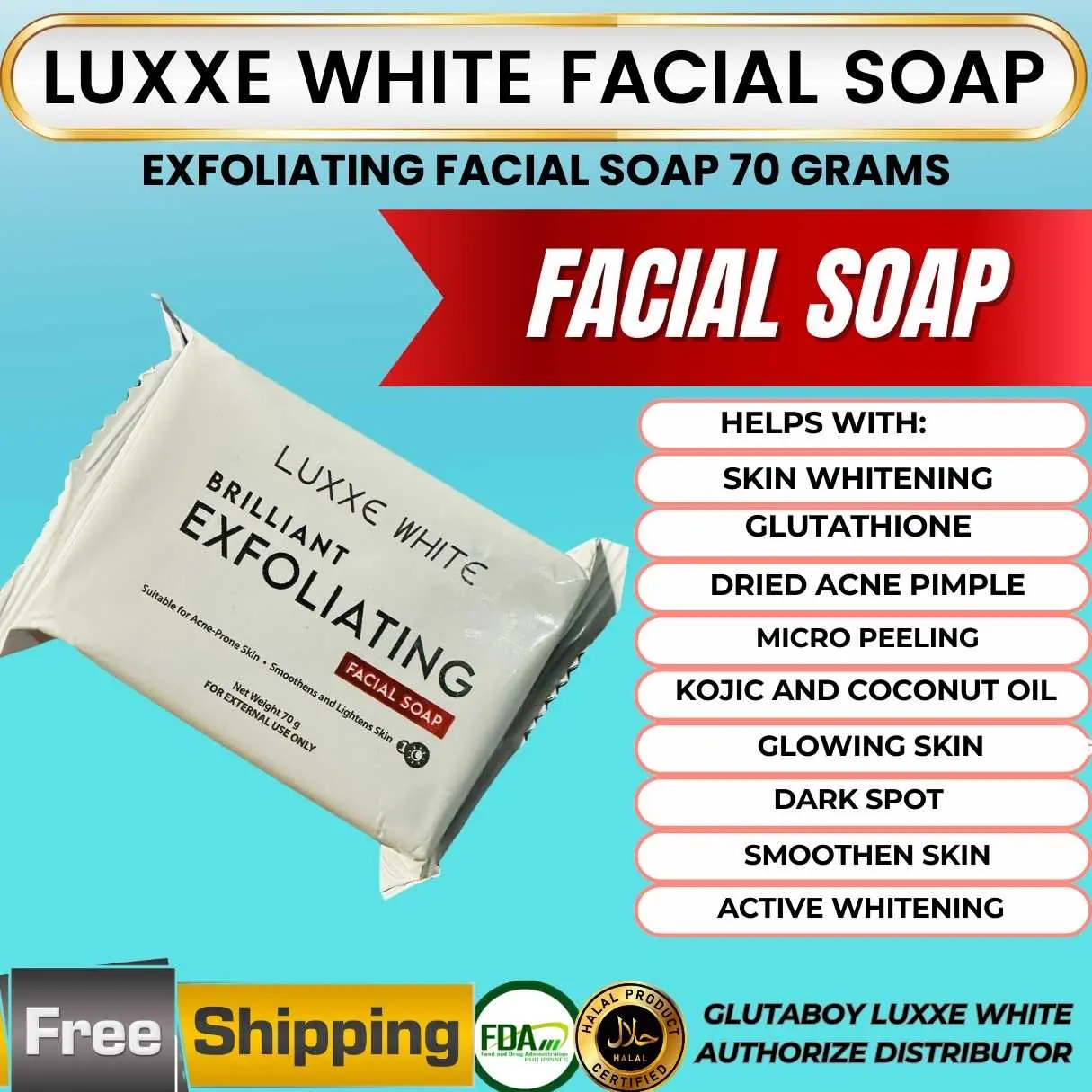 effective glutathione soap LUXXE WHITE FACIAL SOAP 70grams BrilliantSkins Skin whitening smoothens  effective niacinamide celebrity exfoliating