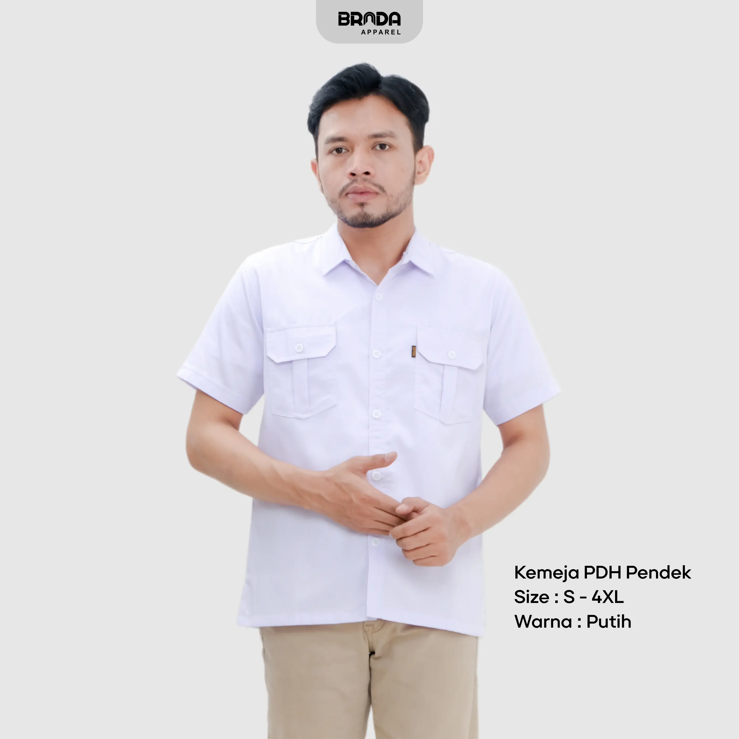 Kemeja Drill Pendek / Kemeja Kantor PDH PDL Pendek - White