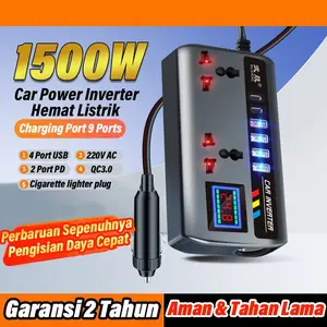 Inverter Daya Mobil 200W dengan Port USB & Type-C DC 12V 24V ke AC 220V Inverter Mobil Konverter Daya Mobil untuk Laptop Komputer