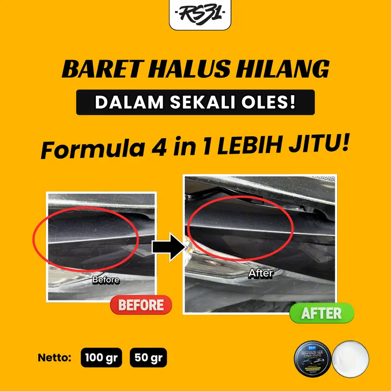 RS31 Rubbing Compound Penghilang Baret Mobil Motor Helm Kaca 50gr 100gr 200gr Super Ampuh Menghilangkan Baret Halus & Swirl Mark Dengan Wax & Silikon 5