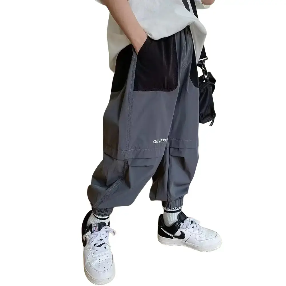 Children's Ice Silk Cargo Pants Boys Anti-Mosquito Pants Wholesale Summer Thin Casual Pants Stylish Street Sports Pants Trendy