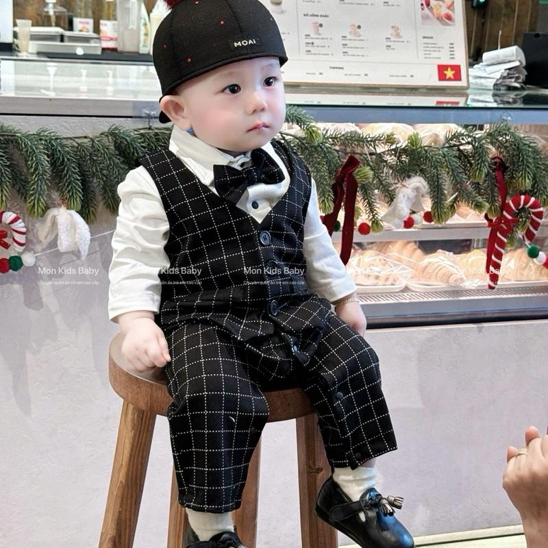 Mon Kids Baby Body + gile kẻ đen Umi cho bé trai 3-12kg Vải Cotton mặc đầy tháng - đi chơi - thôi nôi - chụp ảnh Jumpsuit