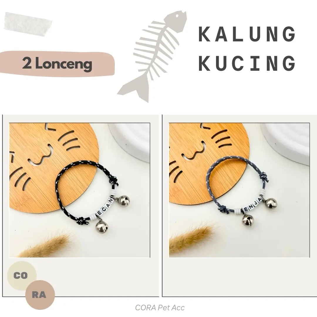 [CORA] Kalung Kucing Custom Nama Tali Prusik Adjustable Model 2 Lonceng