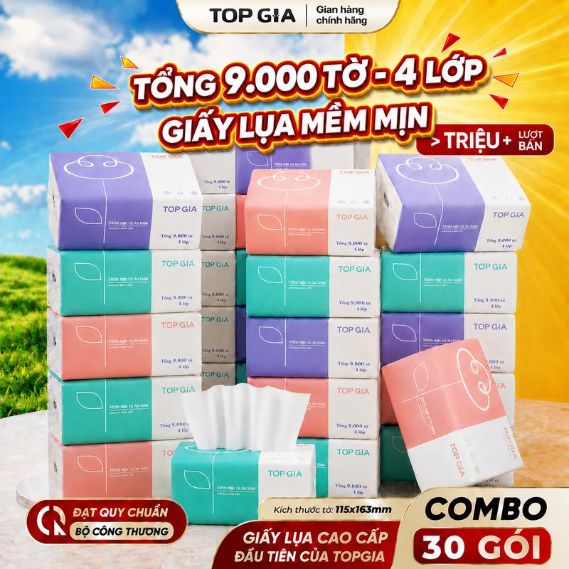 Thùng 30 Gói Giấy 3 Màu TOPGIA - ĐANH DAI , MỀM MỊN NHƯ LỤA , 300