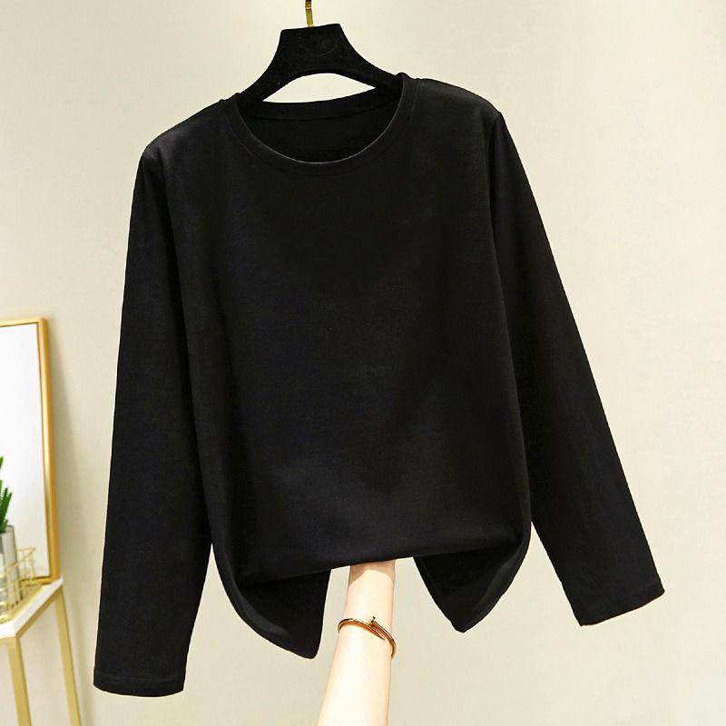 Áo Thun Cotton Dài Tay, Màu Trơn Dành Cho Nữ, Dáng Rộng Vừa Vặn, Cổ Tròn, In Hình, Thích Hợp Đi Làm, Áo Cơ Sở Dễ Phối Đồ, Thích Hợp Cho Mùa Xuân, Mùa Thu Và Mùa Đông, Hàng Mới Về, Áo Trên 3