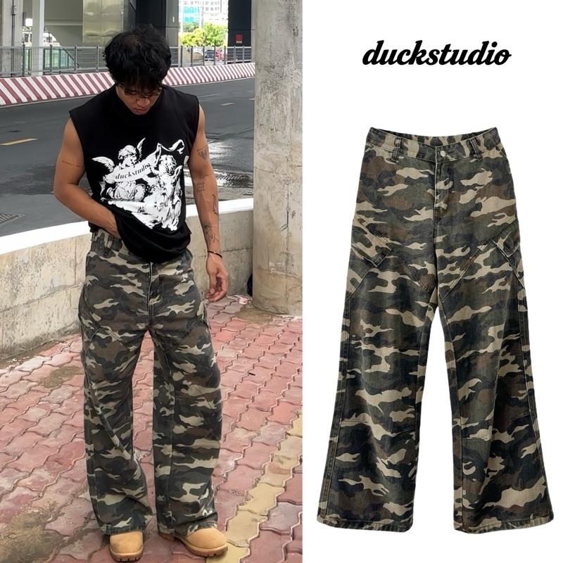 Quần Cargo Camo Pant Ống Loe Unisex Quần Kaki Camo Nam Nữ Túi Hộp Đường Phố Dáng Loe Menswear Streetstyle
