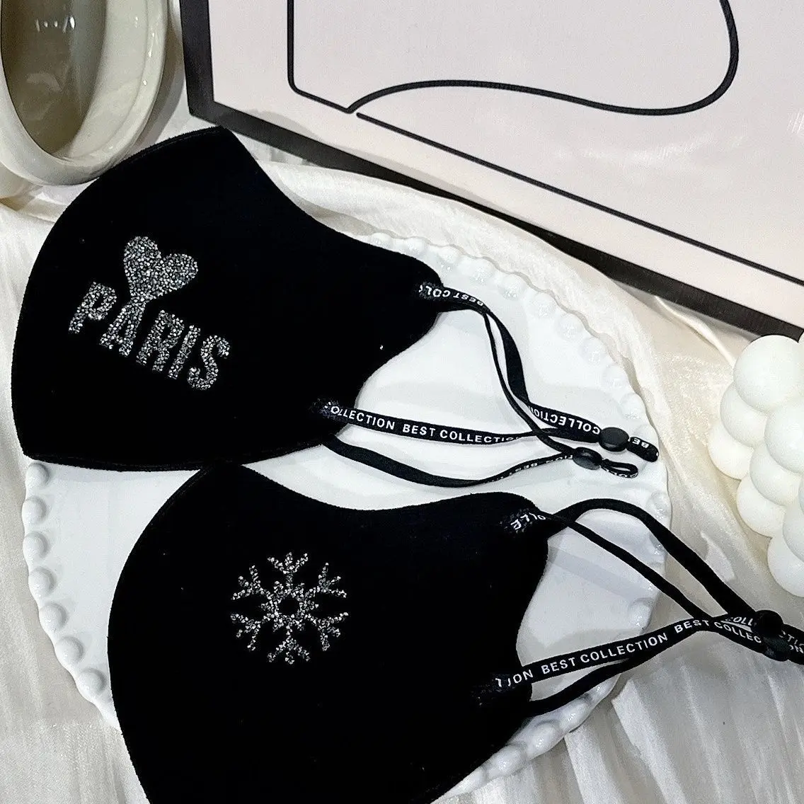 Mặt Nạ Chữ Tình Yêu Bông Tuyết, Chất Liệu Cotton Không Khí, Có Thể Giặt Và Điều Chỉnh Màu Đen, Thiết Kế Lập Thể Mặt Nạ Ấm Áp Hàng Mới Về Nam Accessories