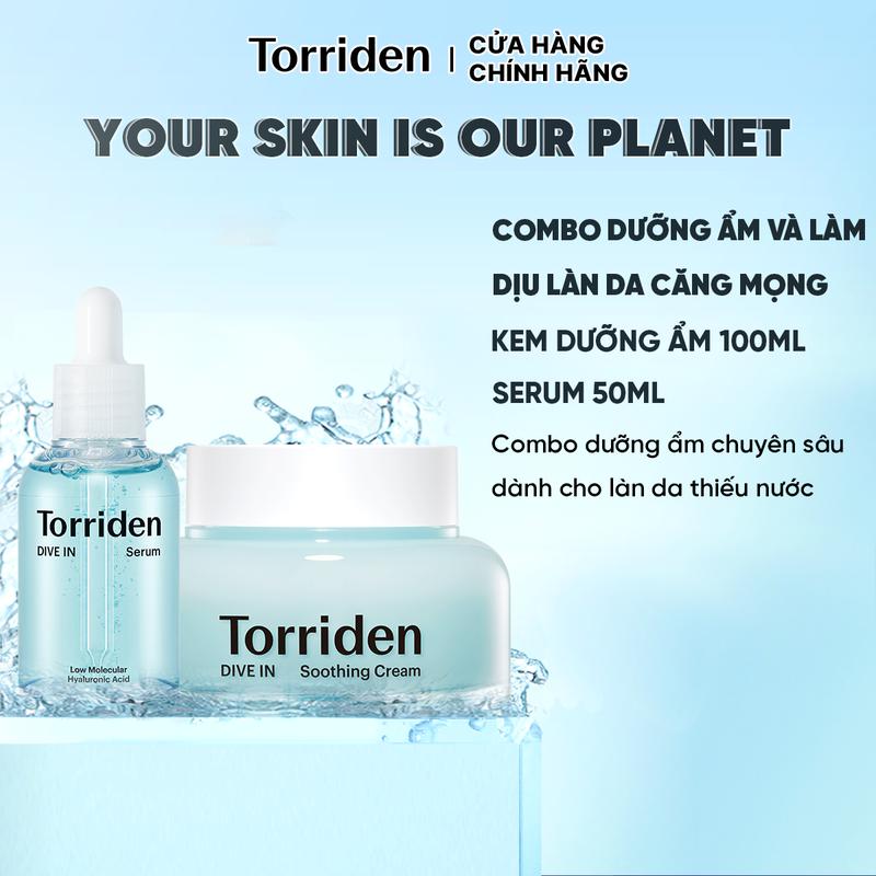 LS COMBO Kem Dưỡng Soothing Cream 100ml Và Serum 50ml Torriden Dive In Hỗ Trợ Cấp Ẩm Căng Mướt