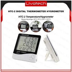LIVO HTC-2 Display 3 Baris Termometer Digital + Hygrometer + Jam