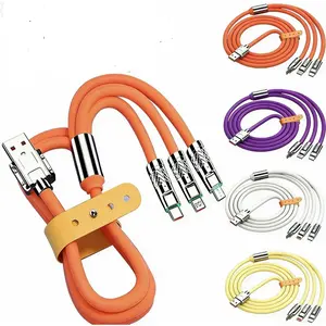 Chiteng Kabel Data 3 in 1 120W Super Fast Charge Cable Type-C 6A Liquid Silicone Fast Charging Cable Charger Cable for iP / Type-C