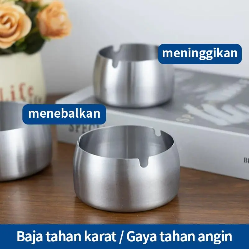 Asbak Stainless Steel 8cm & 10cm Tebal Bulat 3 Lubang Anti Karat Awet / menebalkan / meninggikan