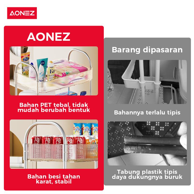 Product Introduction of 【30 day grantee】【 COD 24 Shipping】Aonez Rak Makeup Stainless Rak Susun Aesthetic Rak Dapur Serbaguna Rak Kamar Mandi dengan Roda dan Pegangan rak skincare rak meja aesthetic 3