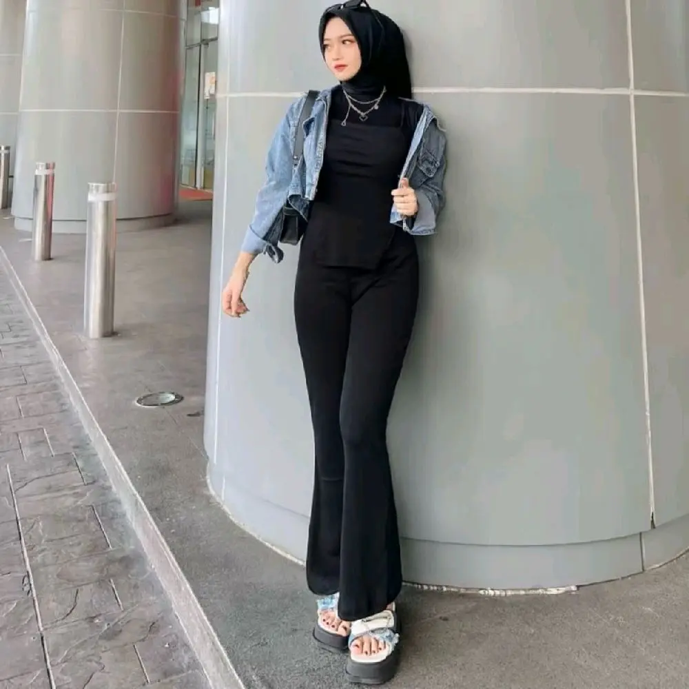 Celana Scuba Cutbray High Waist Premium Tebal ENCUBRAY - Kulot Basic Kantor Hitam Panjang Melar - Casual Wanita Formal