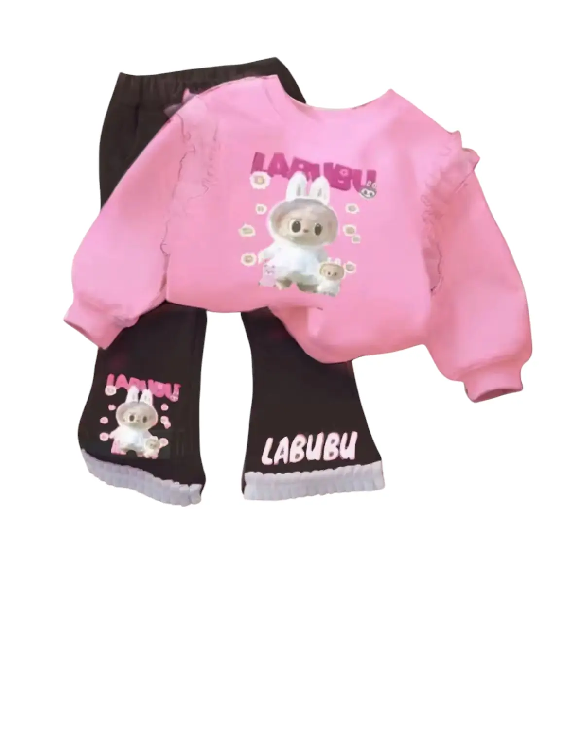 Setelan Anak Perempuan Labubu Motif Renda Viral - Fashion, Ukuran 2-10 Tahun Cewek