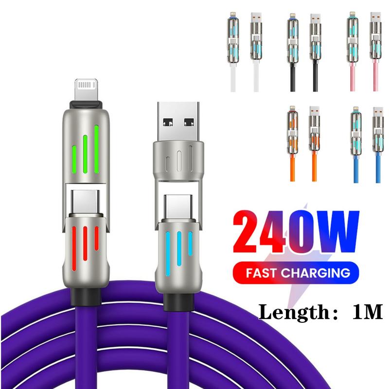 240W Fast Charging 4-in-1 LED Type C Data Cable Flash Charging - TikTok ...