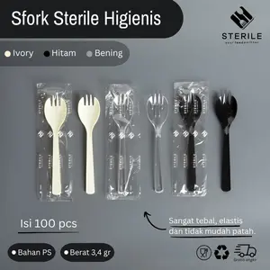 ISI 100 PCS SPORK PLASTIK STERILE / SENDOK 2 IN 1 / SENDOK HYGIENIS / SENDOK PLASTIK/ SENDOK MAKAN