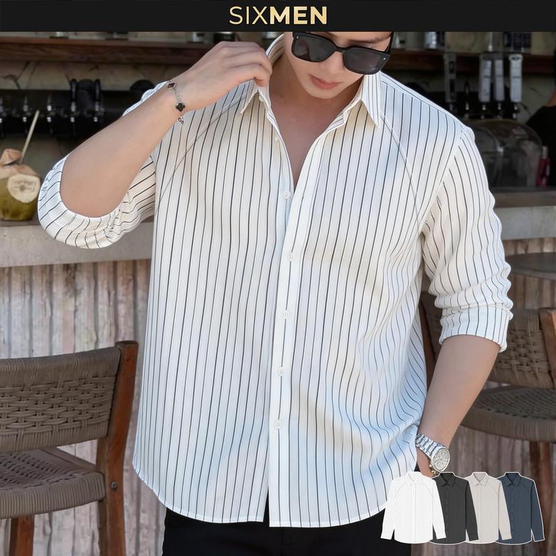 Áo sơ mi nam sọc dài tay RAVEN, form tôn dáng, chất liệu cao cấp thấm hút mồ hôi, chống nhăn Menswear - SIXMEN