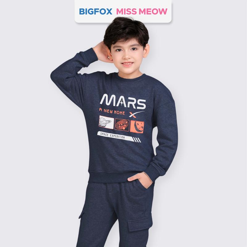 Bộ nỉ cho bé trai size đại Bigfox Miss Meow mùa thu đông vải nỉ mặc nhà cỡ trẻ em 12-15 tuổi 50kg