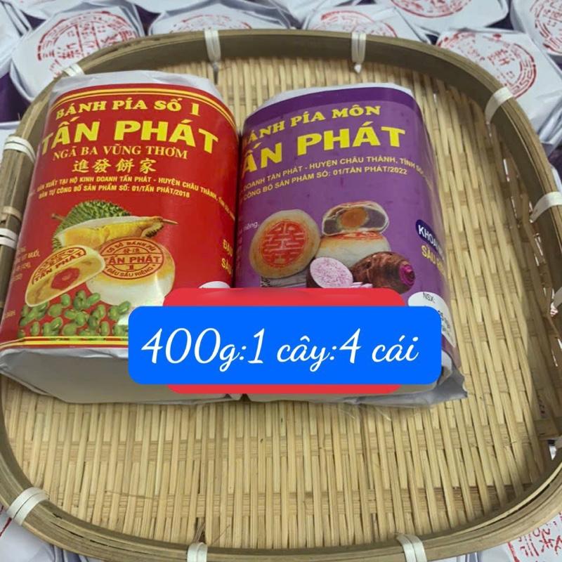 COMBO 2 CÂY BÁNH PÍA  ĐẬU XANH MỠ SẦU RIÊNG -MON MỠ SẦU RIÊNG  gói giấy xưa TẤN PHÁT -1 cay :400g:4 cái 