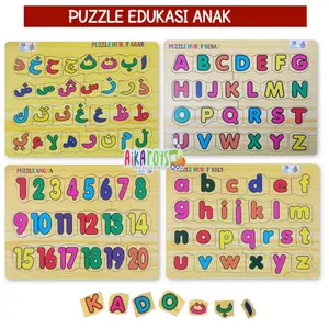 Puzzle Mini Kayu Huruf Besar Hijaiyah Kecil Angka Mainan Edukasi Anak Size Kecil