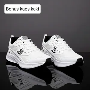 DURGAD PUTIH Sepatu Olahraga Pria & Wanita Model Casual Kulit Sintetis PU + CANVAS Sole 3 cm Bonus Kaos Kaki Canvas Karet Shoes Sneakers Running