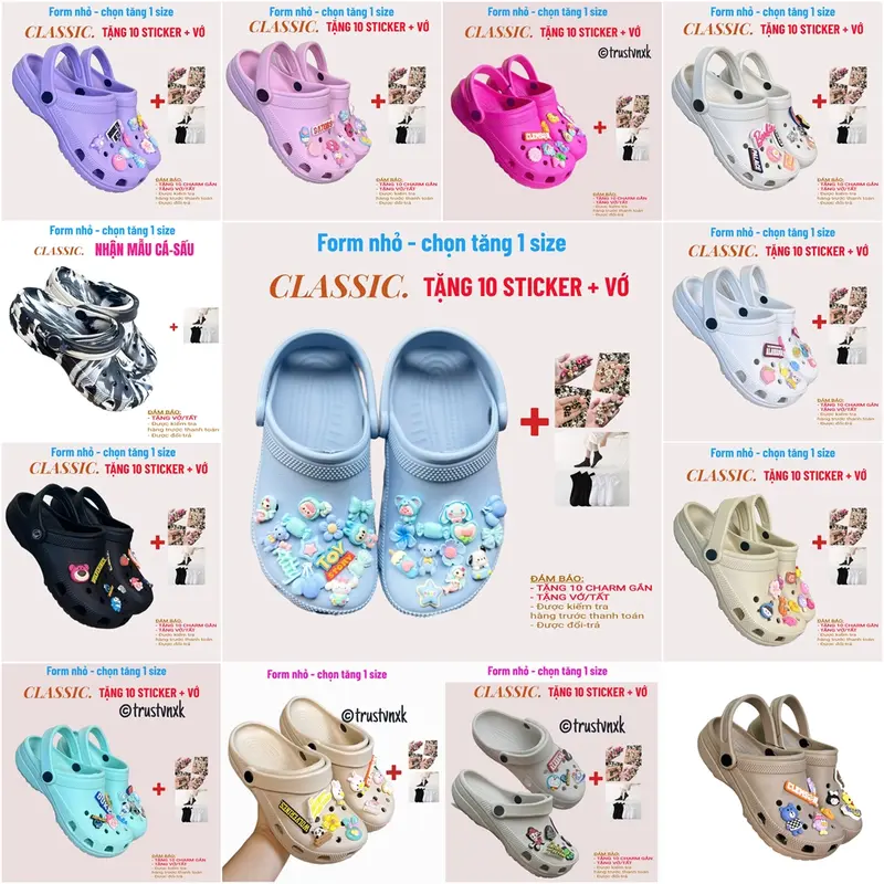 Dép clog classic [TẶNG VỚ +10 cham gắn dép]  quai ngang nam nữ đế 3cm đúc nguyên khối chống trơn trượt êm nhẹ 1
