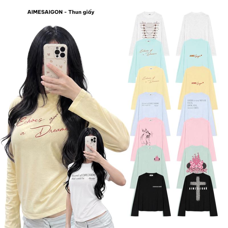 [THÊM MẪU MỚI] Aimesaigon Áo Thun Giấy Mỏng Tay Dài Long Sleeve Mùa Hè Boxy AIMÉ Form Rộng Cổ Tròn Mềm Mát Unisex Nam Nữ Basic - ATG01