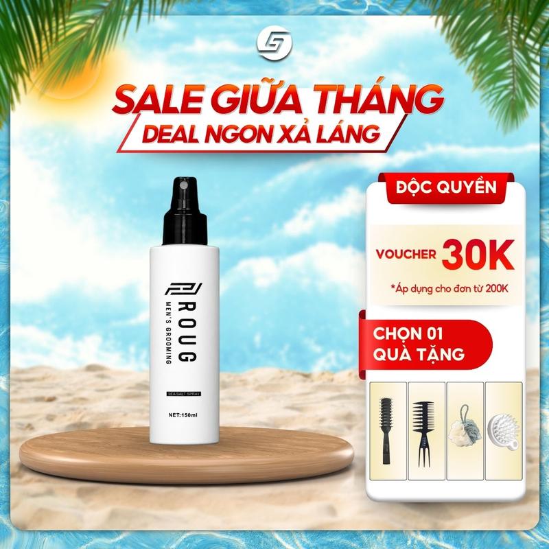 Xịt tạo phồng Pre-styling Roug Men's Grooming Sea Salt Spray 150ml - Hỗ Trợ Tăng Độ Phòng Tóc, Kiểm Soát Mồ Hôi Dầu Thừa, Tăng Độ Kết Dính - Tặng Lược Roug