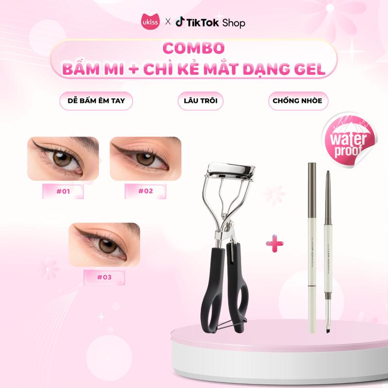 Ukiss Combo 01 Bút Chì Kẻ Mắt Dạng Gel Lâu Trôi Không Lem 60mg + 01 Kẹp Mi Góc Rộng Kèm Đệm Thay Thế