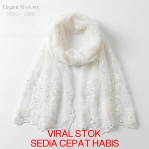 Hijab Mutiara Sulaman Lembut Elegan Musim Panas 2026 Viral Petang Hari Wanita Muslimah Melayu Selendang Bunga Organza Sulaman Songket Bawal Tangan SURI Harum Airis Kapas Premium Chiffon Voile Lengkung Ruffle Biku Klasik Melati Berat Selendang Termasuk Kli