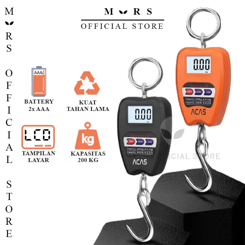 OCS MINI-200 kg Timbangan Digital 200kg GantungFree Batrai Digital LED Hook Besi Orange Hitam LCD Smart Crane Hook Scale Hanging Besi Kapasitas 200 KG 0