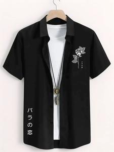 Men's Floral Print Button Front Shirt, Regular Fit Casual Short Sleeve Collared Shirt, Going Out Tops, Shortsleeve Menswear, Ideal for Summer, Loose Casual Fit, Breathable Summer Style Casual Party Shirt, Cooling Summer Menswear