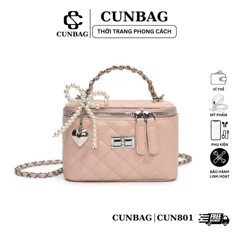 TẶNG MÓC NGỌC Túi Xách Nữ Cốp Trần Ô Cao Cấp Sang Trọng Dự Tiệc Kèm Charm Ngọc CUN801