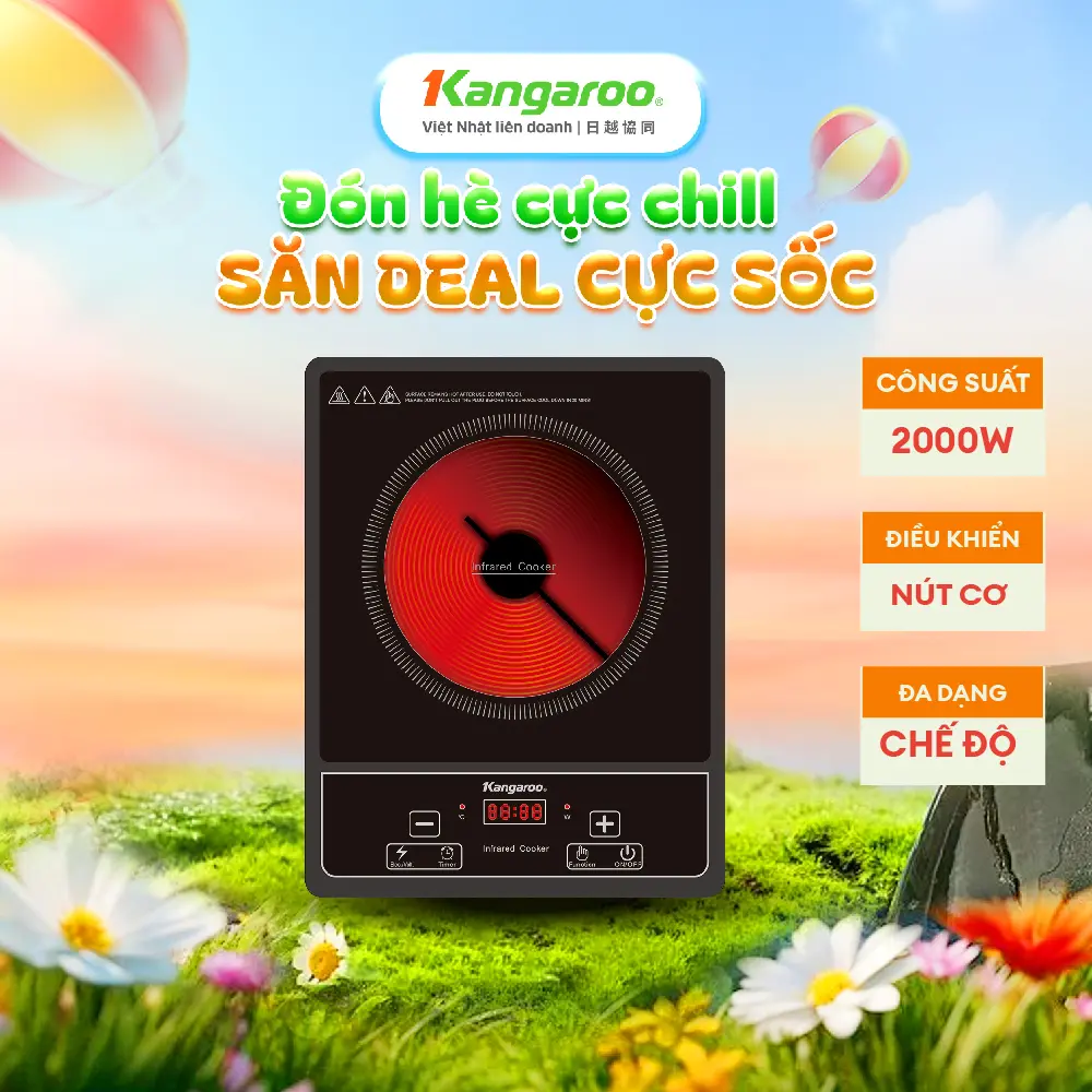 [ L ]Bếp hồng ngoại đơn Kangaroo KG20IFP1- dùng cho mọi loại nồi, chảo- công suất cao 2000W.
