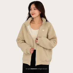 Endrwhy Sweater Hoodie Sherpa Wanita, Jaket Sweater Zipper Polos Fleece Sherpa Tebal