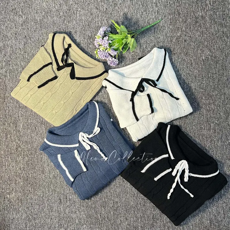 VERONIKA CABLE sweater rajut tali pita baju atasan wanita blouse korean style Knitwear Panjang Crop Top Casual Outer Cardigan Cewek Kardigan Oversize Hitam 8