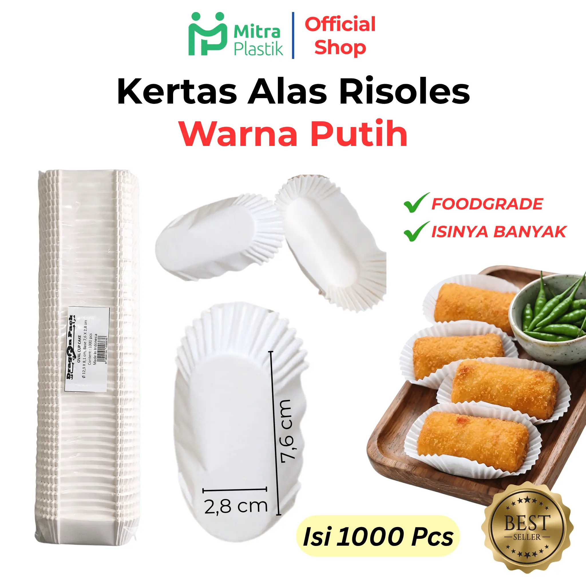 Kertas Alas Risoles Cake Cases Oval Cup Cake Risol 129 x 81mm isi 1000 pcs Putih White Alat Dapur Kue