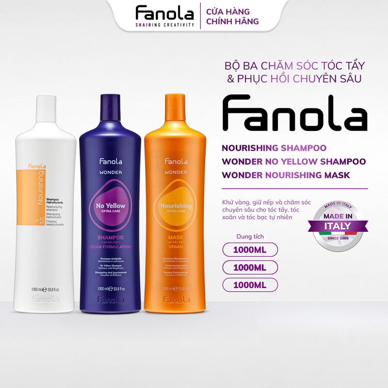 Combo 3 Fanola Mặt Nạ Wonder Nourishing Mask 1000ML + Dầu Gội Wonder No Yellow Shampoo 1000ML + Dầu Gội Nourishing Shampoo 1000ML