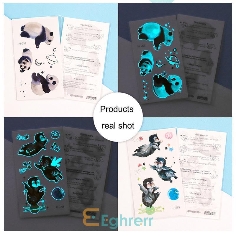 ✨EG-Blue Green Luminous Waterproof Cartoon Space Animal Tattoo Stickers Music Festival Face Stickers-Eghrerr 5