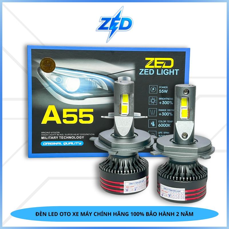 Đèn Pha LED A55 Hàng Chính Hãng Chuẩn ZED LIGHT Siêu Sáng 55W Bật Pha Giữ Cos, Chiếu Xa 200m Chuyên Lắp Oto Xe Máy Đầy Đủ Chân Cắm H4, H7, H11, 9005 - Phụ Tùng