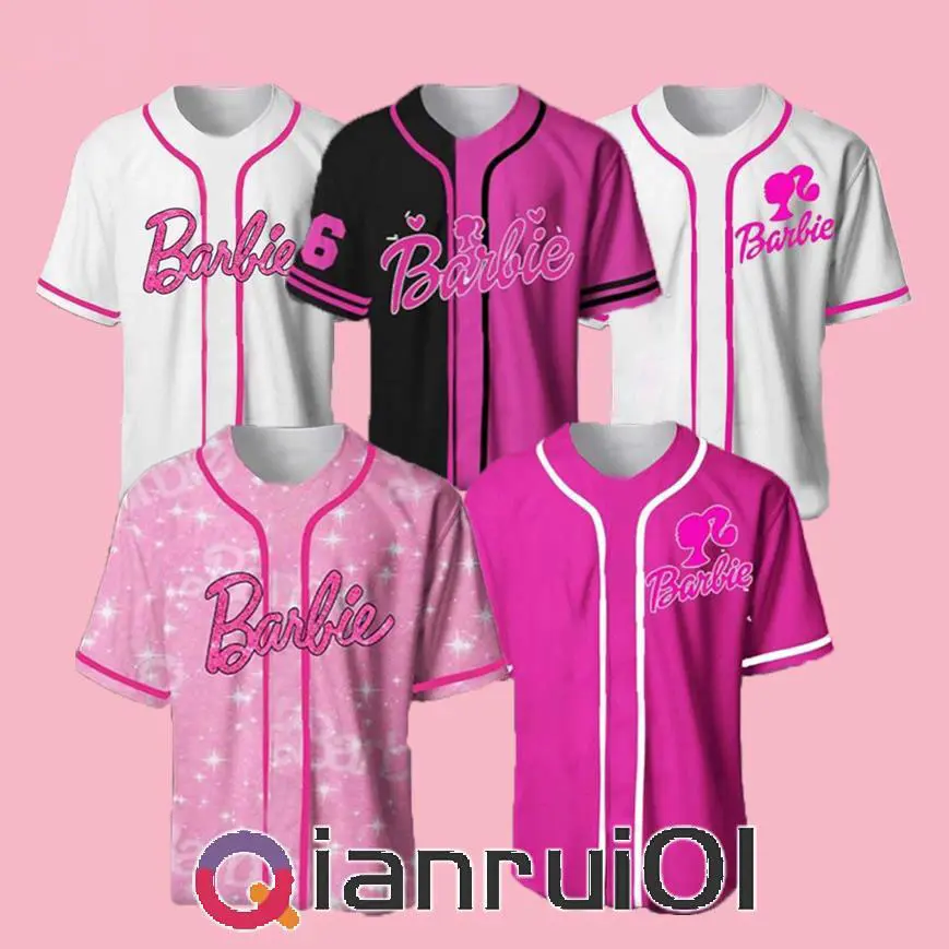 Women's T-shirt2024 Barbie Retro Collar Jersey Baju Retro Select Lelaki Design Shirt Barbie Tshirt Teamwear Plus Size Jersey Viral Tiktok Ootd